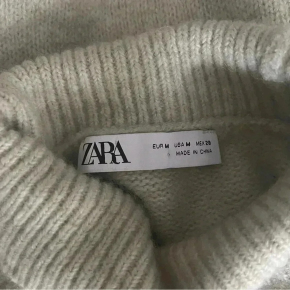 Zara Camel Wool Blend Cropped Turtleneck Sweater - Light Mint Green - Size M - Picture 6 of 9